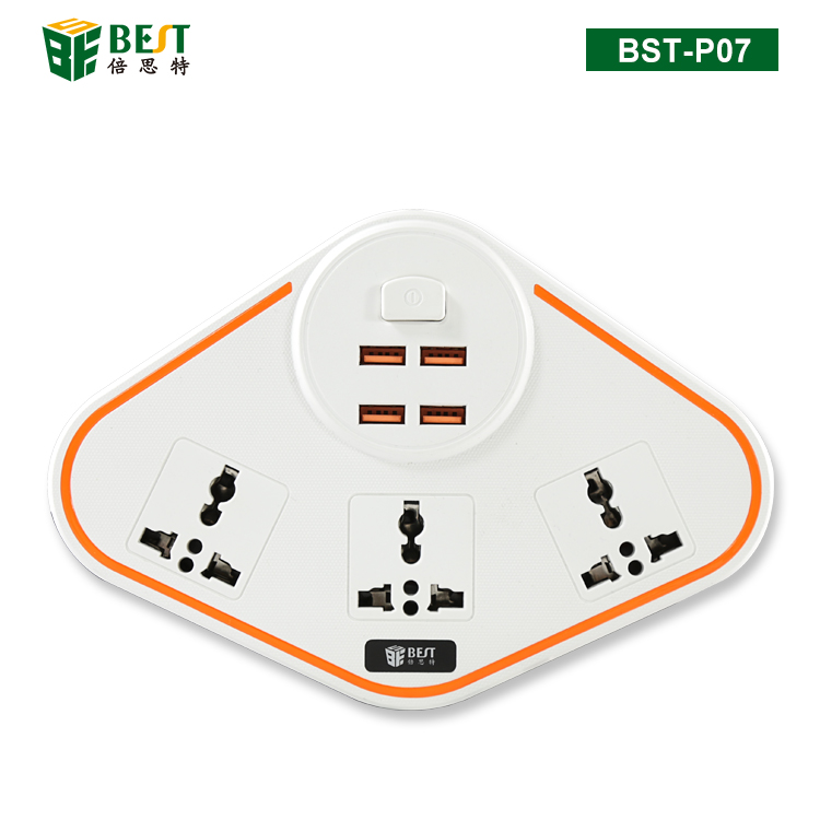 BST-P07 萬(wàn)能排插 3位萬(wàn)能插口帶4位USB輸出口（英規(guī)插頭）