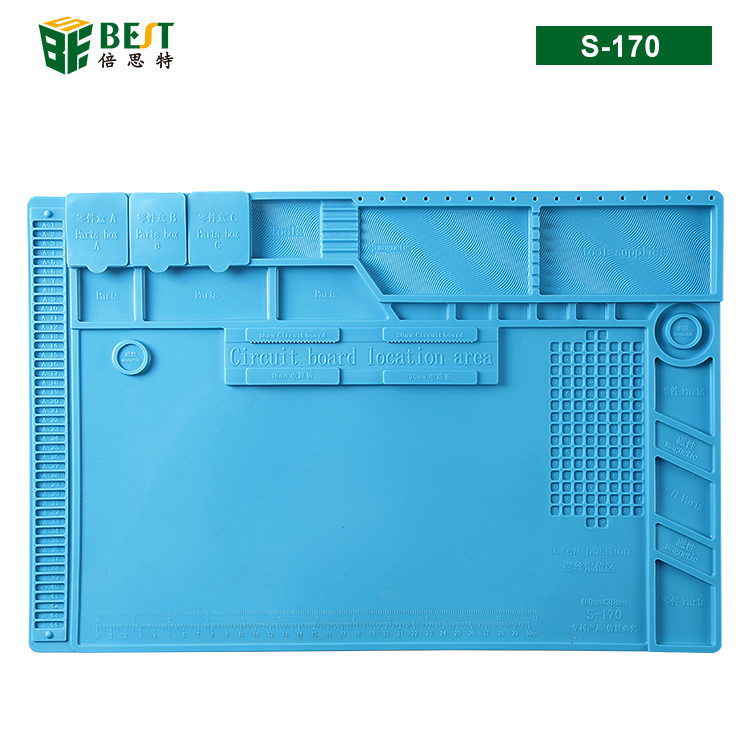 BST-S-170 耐高溫硅膠墊 工作臺墊 帶磁性收納區(qū) 螺絲記憶定位區(qū) 零件收納盒 手機主板卡槽 隔熱墊